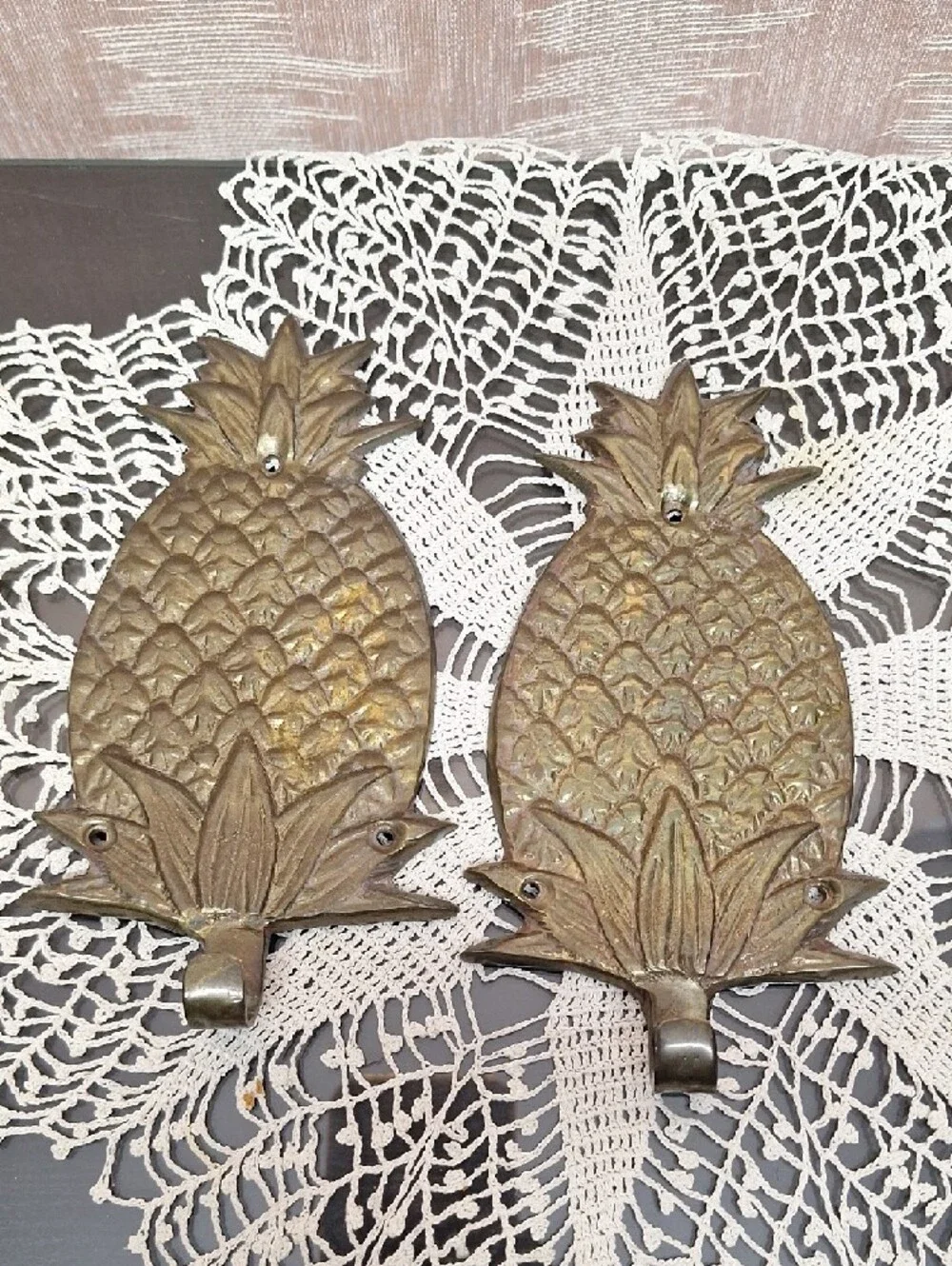 2 Solid Brass Pineapple Wall Hook - Gold Decorative Home Wall Decor